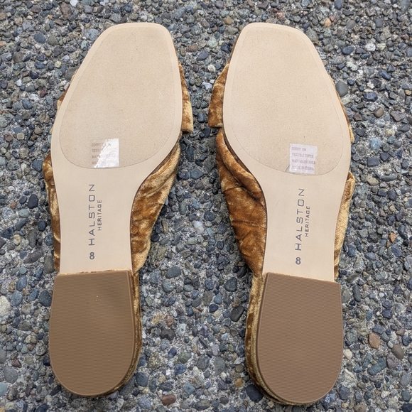 Halston Heritage Ginny Marigold Velvet Slide Sandals. Size 8 - Picture 3 of 5